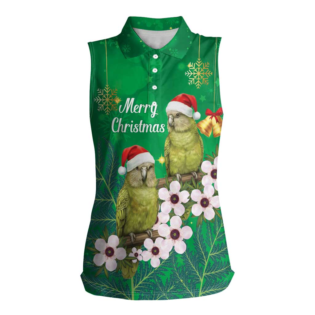 New Zealand Kakapo Christmas Women Sleeveless Polo Shirt Owl Parrot Santa Sliver Fern Manuka - Green LT14 Female Green - Polynesian Pride