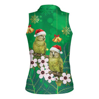 New Zealand Kakapo Christmas Women Sleeveless Polo Shirt Owl Parrot Santa Sliver Fern Manuka - Green LT14 - Polynesian Pride