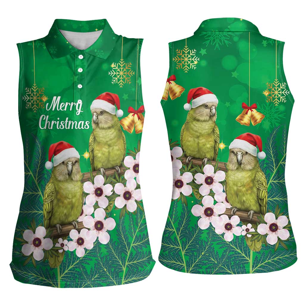 New Zealand Kakapo Christmas Women Sleeveless Polo Shirt Owl Parrot Santa Sliver Fern Manuka - Green LT14 - Polynesian Pride