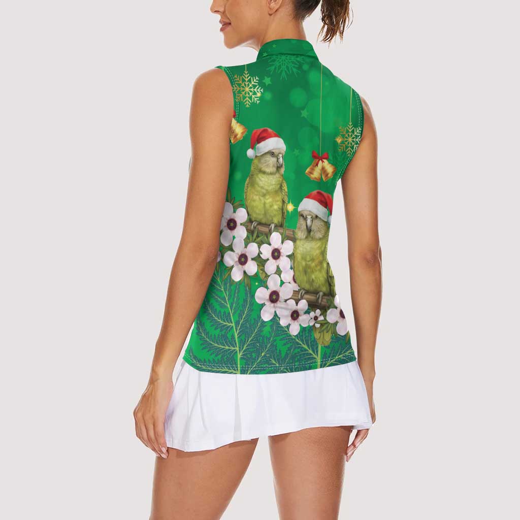 New Zealand Kakapo Christmas Women Sleeveless Polo Shirt Owl Parrot Santa Sliver Fern Manuka - Green LT14 - Polynesian Pride