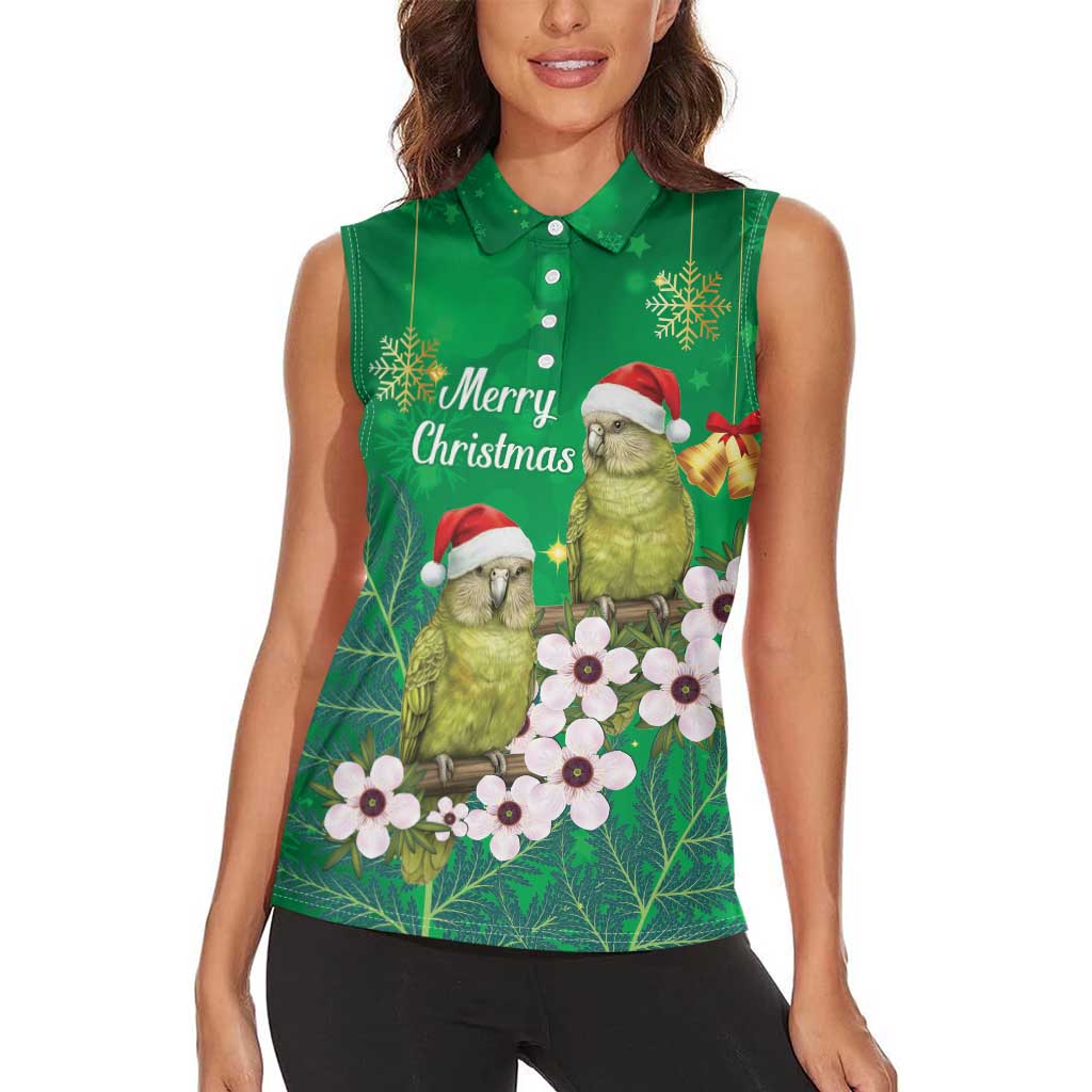 New Zealand Kakapo Christmas Women Sleeveless Polo Shirt Owl Parrot Santa Sliver Fern Manuka - Green LT14 - Polynesian Pride