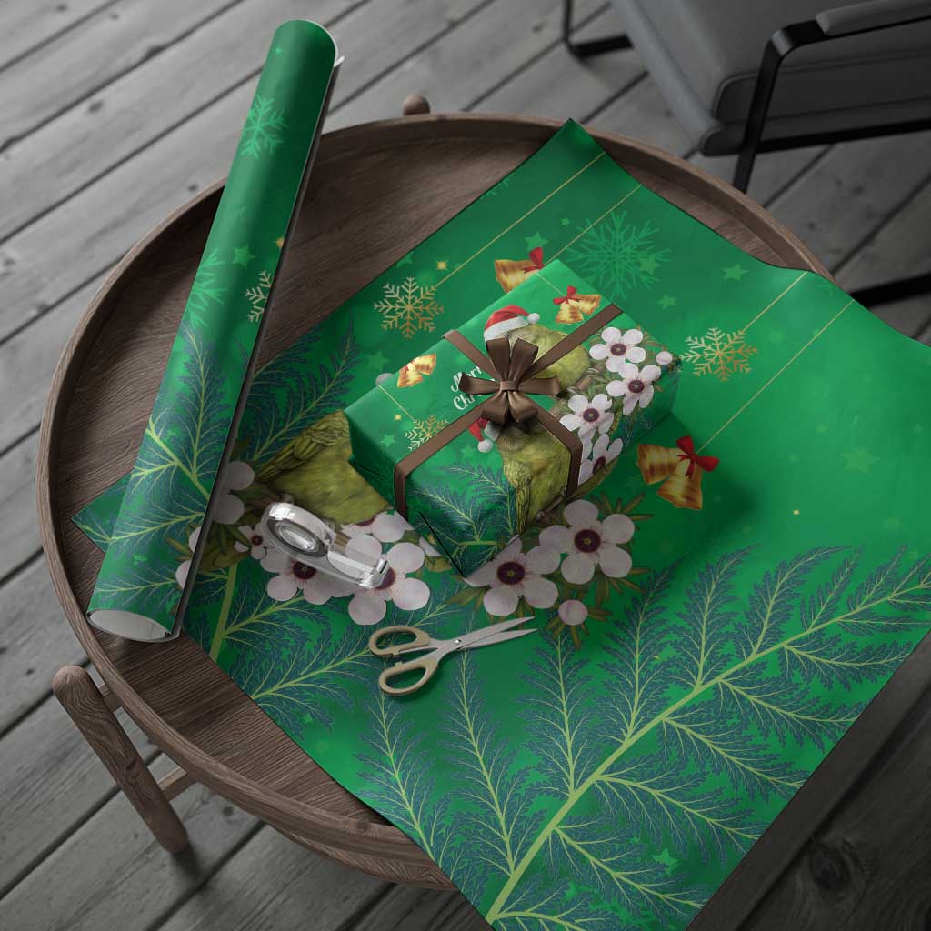 New Zealand Kakapo Christmas Wrapping Paper Owl Parrot Santa Sliver Fern Manuka - Green LT14 - Polynesian Pride