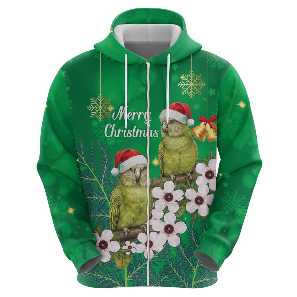 New Zealand Kakapo Christmas Zip Hoodie Owl Parrot Santa Sliver Fern Manuka - Green LT14 - Polynesian Pride