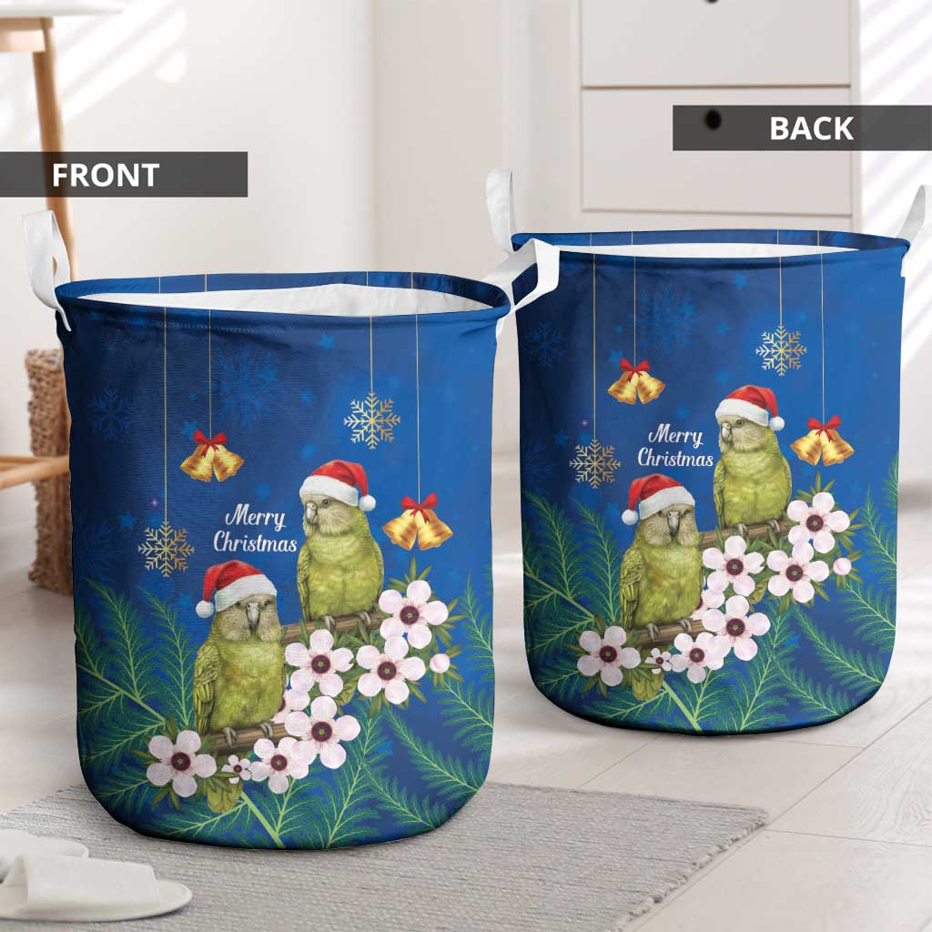 New Zealand Kakapo Christmas Laundry Basket Owl Parrot Santa Sliver Fern Manuka - Blue LT14 - Polynesian Pride