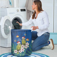 New Zealand Kakapo Christmas Laundry Basket Owl Parrot Santa Sliver Fern Manuka - Blue LT14 - Polynesian Pride