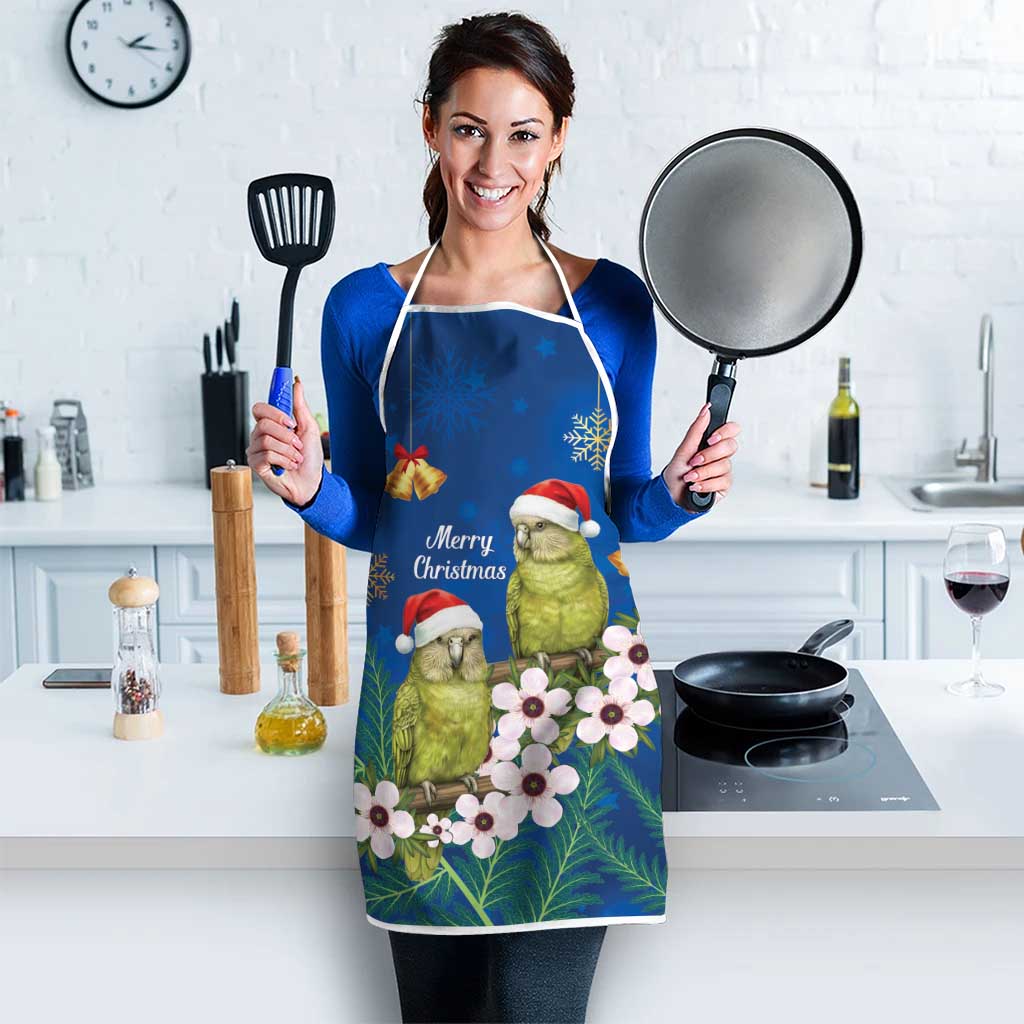 New Zealand Kakapo Christmas Apron Owl Parrot Santa Sliver Fern Manuka - Blue LT14 - Polynesian Pride