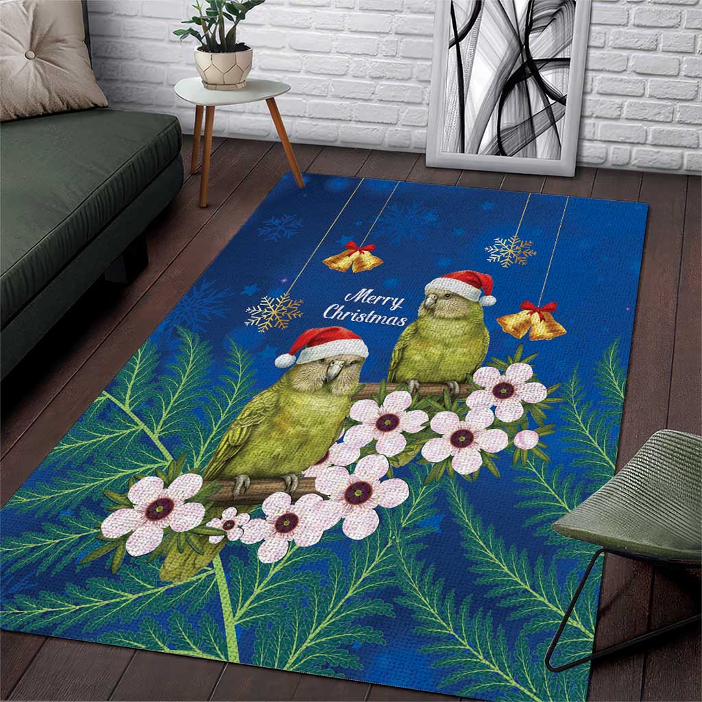 New Zealand Kakapo Christmas Area Rug Owl Parrot Santa Sliver Fern Manuka - Blue - Polynesian Pride