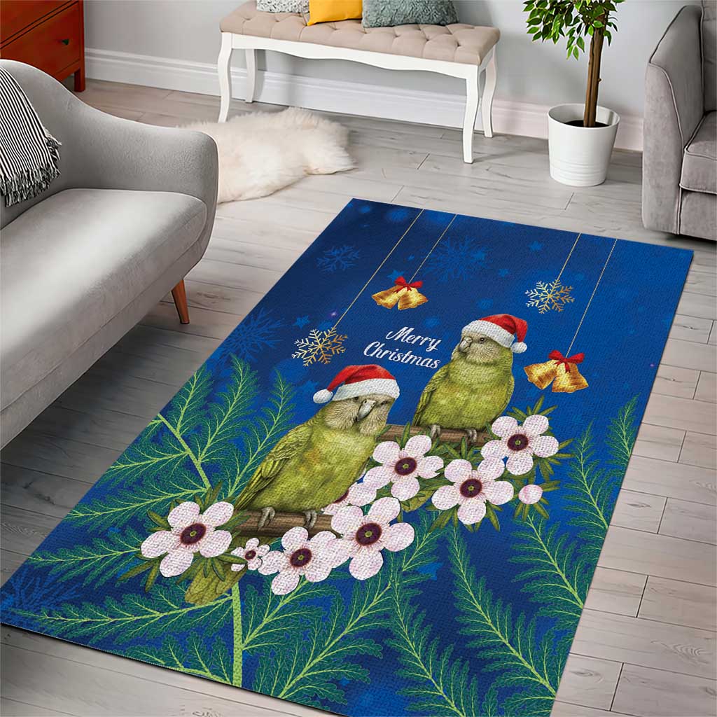 New Zealand Kakapo Christmas Area Rug Owl Parrot Santa Sliver Fern Manuka - Blue - Polynesian Pride