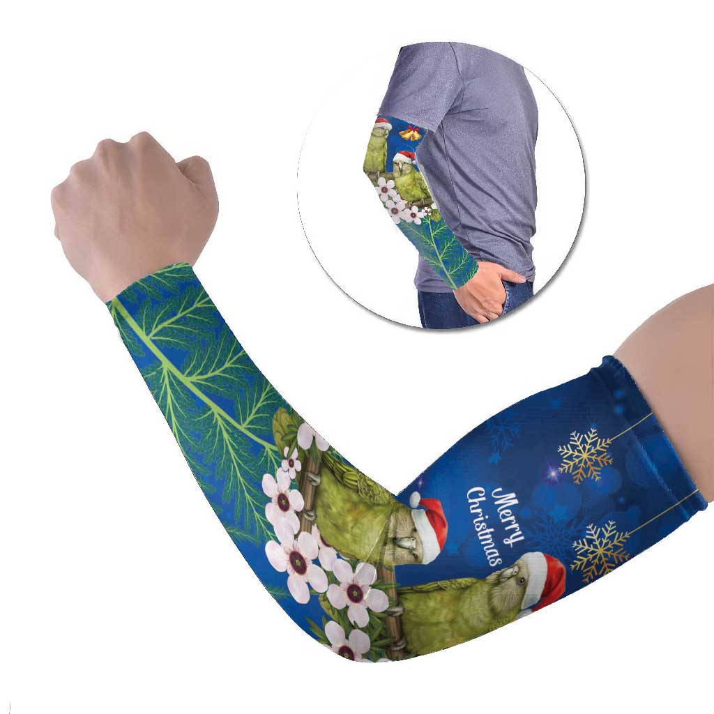 New Zealand Kakapo Christmas Arm Sleeves Owl Parrot Santa Sliver Fern Manuka - Blue LT14 Set of 2 Blue - Polynesian Pride
