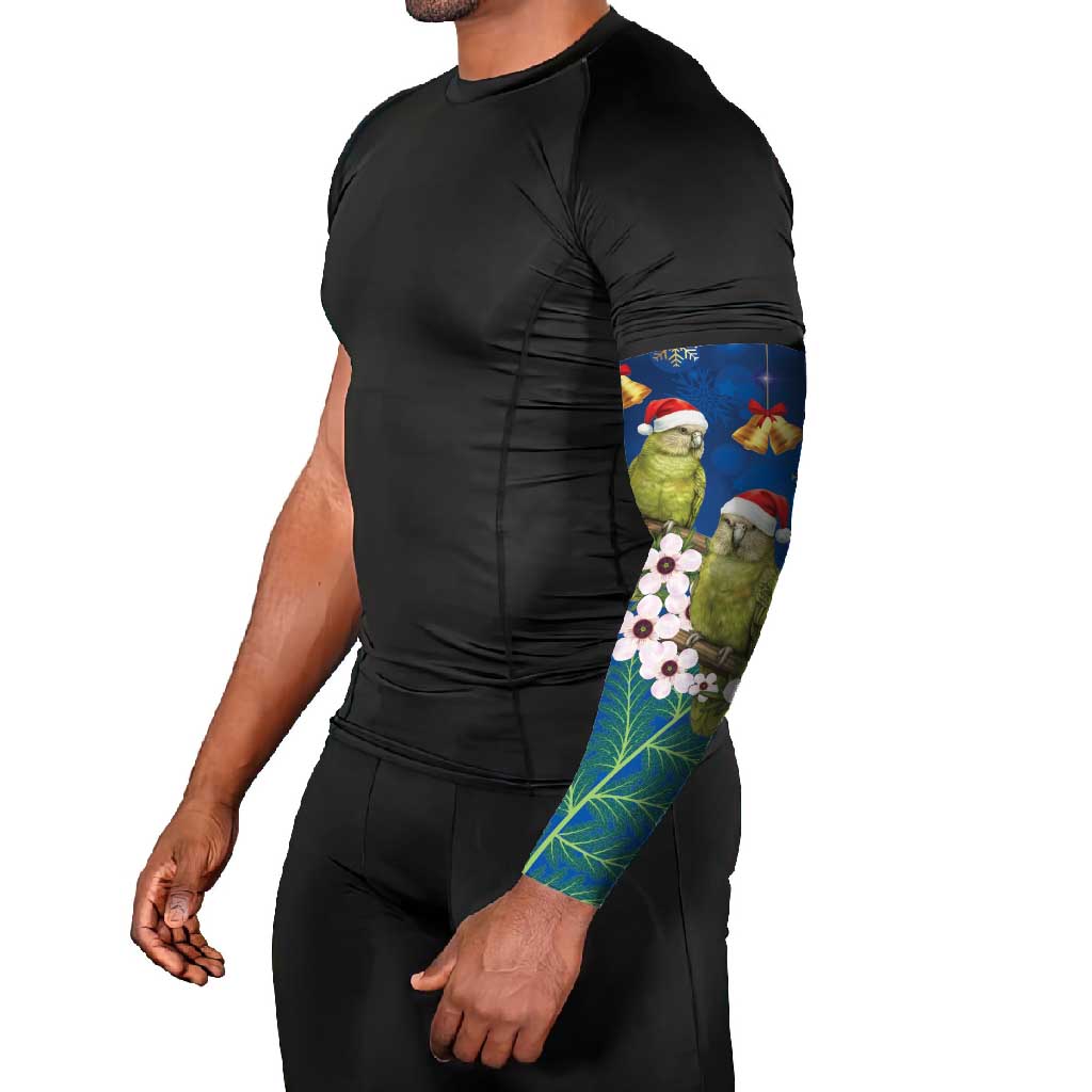 New Zealand Kakapo Christmas Arm Sleeves Owl Parrot Santa Sliver Fern Manuka - Blue LT14 - Polynesian Pride
