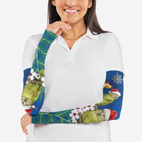 New Zealand Kakapo Christmas Arm Sleeves Owl Parrot Santa Sliver Fern Manuka - Blue LT14 - Polynesian Pride