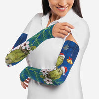 New Zealand Kakapo Christmas Arm Sleeves Owl Parrot Santa Sliver Fern Manuka - Blue LT14 - Polynesian Pride