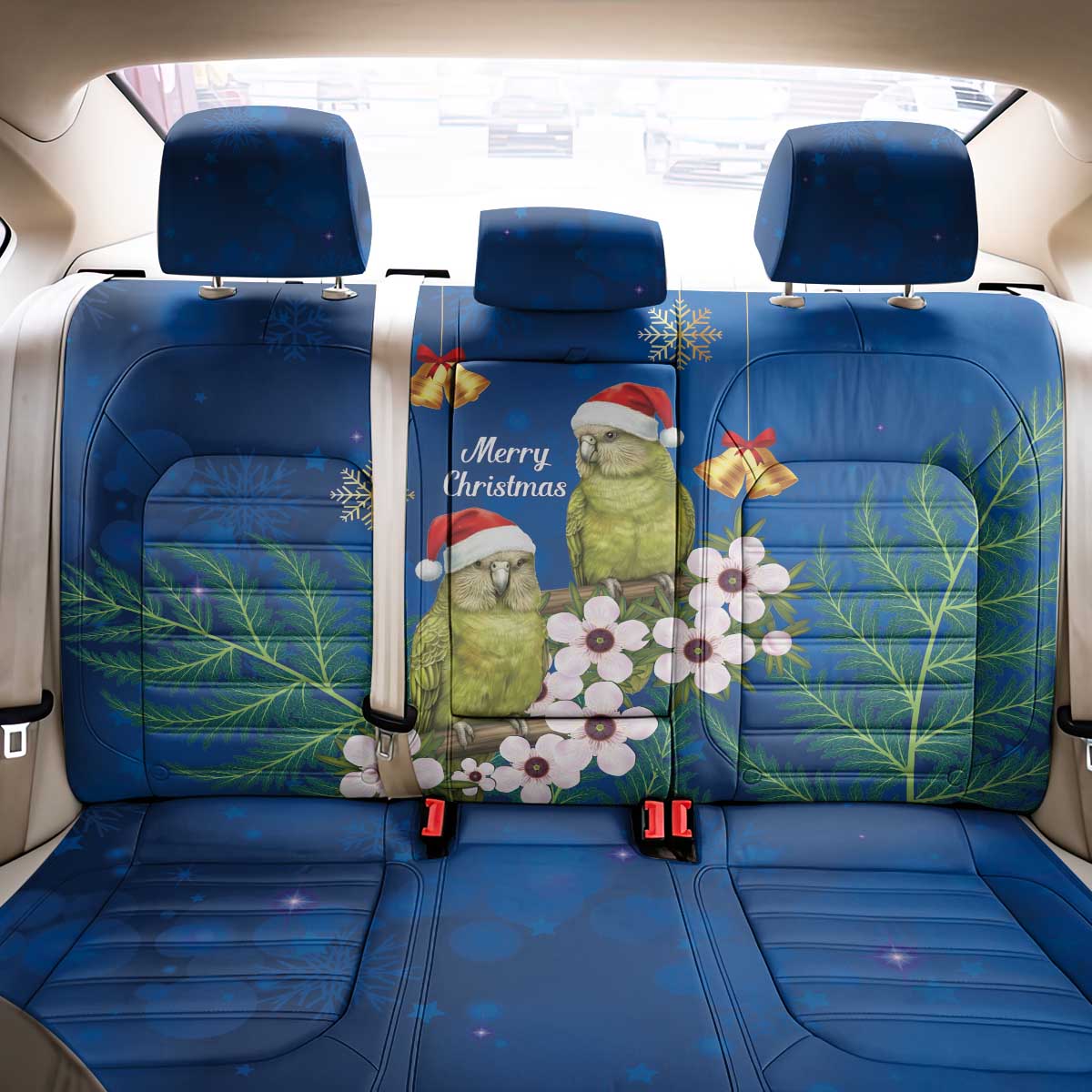 New Zealand Kakapo Christmas Back Car Seat Cover Owl Parrot Santa Sliver Fern Manuka - Blue LT14 - Polynesian Pride