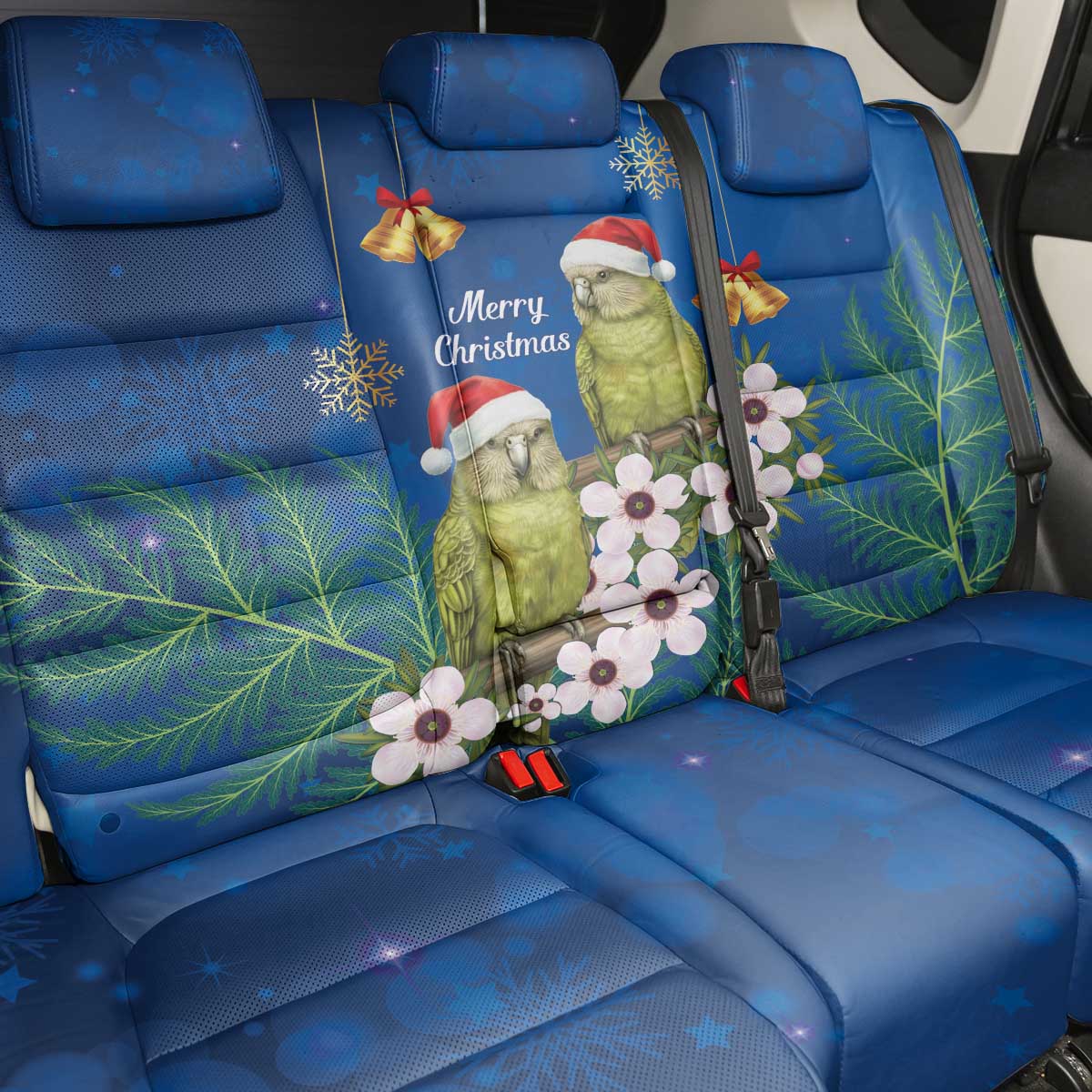 New Zealand Kakapo Christmas Back Car Seat Cover Owl Parrot Santa Sliver Fern Manuka - Blue LT14 - Polynesian Pride