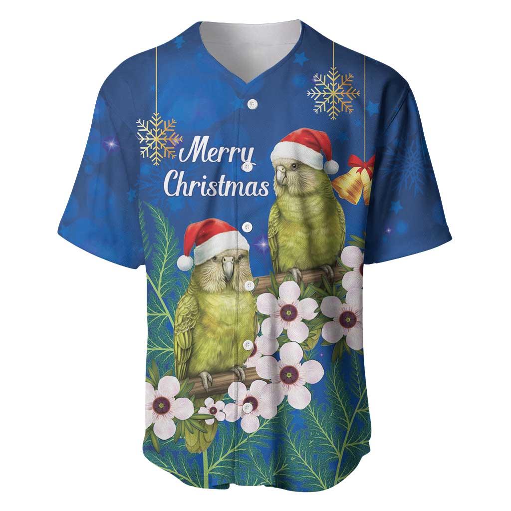 New Zealand Kakapo Christmas Baseball Jersey Owl Parrot Santa Sliver Fern Manuka - Blue LT14 Blue - Polynesian Pride
