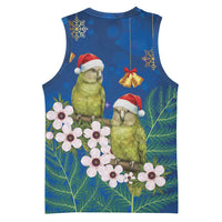New Zealand Kakapo Christmas Basketball Jersey Owl Parrot Santa Sliver Fern Manuka - Blue LT14 - Polynesian Pride