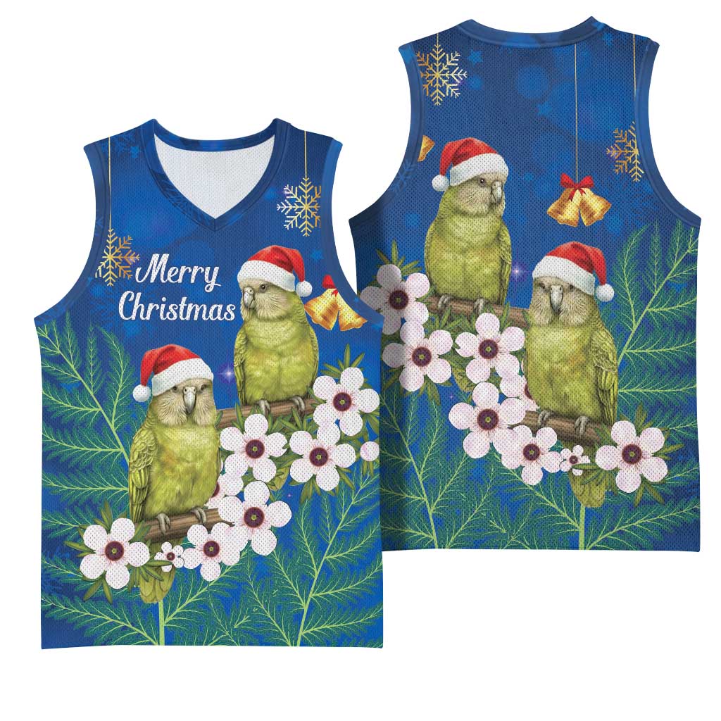 New Zealand Kakapo Christmas Basketball Jersey Owl Parrot Santa Sliver Fern Manuka - Blue LT14 - Polynesian Pride