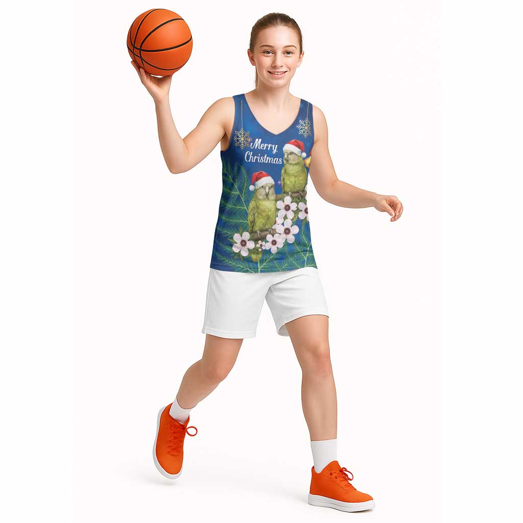 New Zealand Kakapo Christmas Basketball Jersey Owl Parrot Santa Sliver Fern Manuka - Blue LT14 - Polynesian Pride