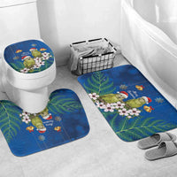 New Zealand Kakapo Christmas Bathroom Set Owl Parrot Santa Sliver Fern Manuka - Blue LT14 Mat Set Only (3 pcs) One Size Blue - Polynesian Pride