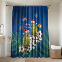 New Zealand Kakapo Christmas Bathroom Set Owl Parrot Santa Sliver Fern Manuka - Blue LT14 Shower Curtain Only Blue - Polynesian Pride