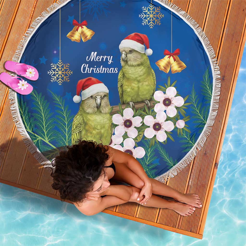 New Zealand Kakapo Christmas Beach Blanket Owl Parrot Santa Sliver Fern Manuka - Blue LT14 - Polynesian Pride