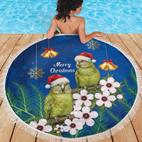 New Zealand Kakapo Christmas Beach Blanket Owl Parrot Santa Sliver Fern Manuka - Blue LT14 - Polynesian Pride