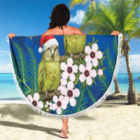 New Zealand Kakapo Christmas Beach Blanket Owl Parrot Santa Sliver Fern Manuka - Blue LT14 - Polynesian Pride