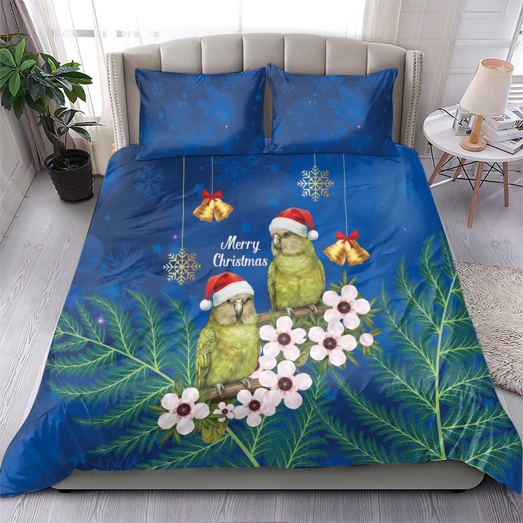 New Zealand Kakapo Christmas Bedding Set Owl Parrot Santa Sliver Fern Manuka - Blue LT14 - Polynesian Pride