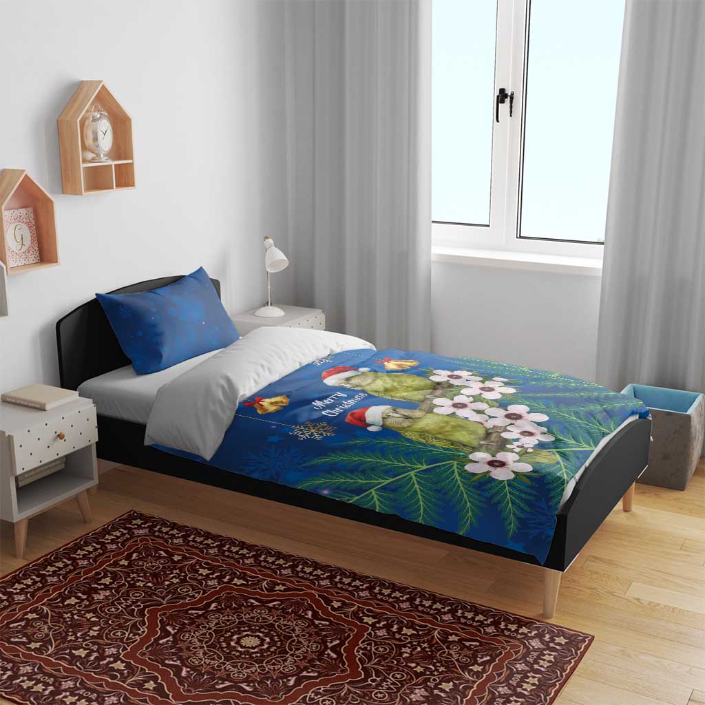New Zealand Kakapo Christmas Bedding Set Owl Parrot Santa Sliver Fern Manuka - Blue LT14 - Polynesian Pride