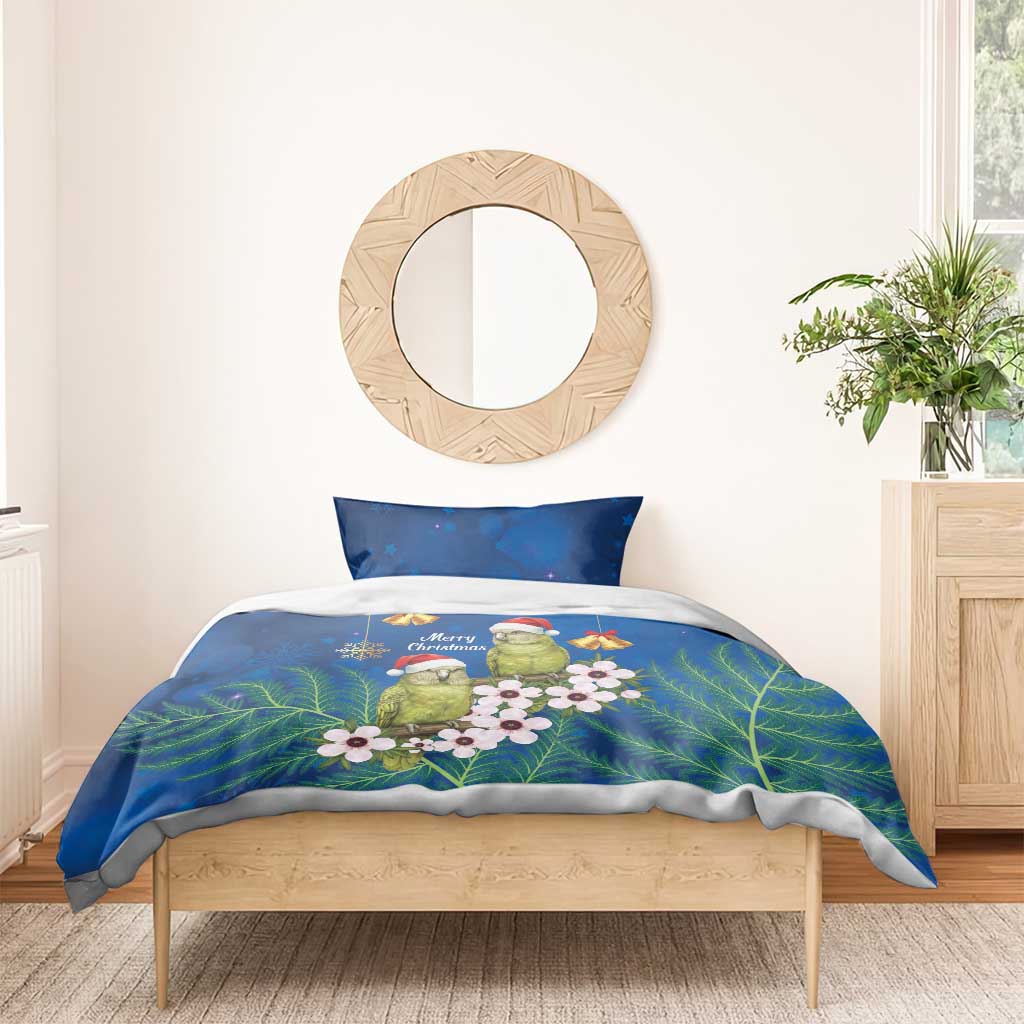 New Zealand Kakapo Christmas Bedding Set Owl Parrot Santa Sliver Fern Manuka - Blue LT14 - Polynesian Pride