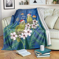 New Zealand Kakapo Christmas Blanket Owl Parrot Santa Sliver Fern Manuka - Blue LT14 Blue - Polynesian Pride