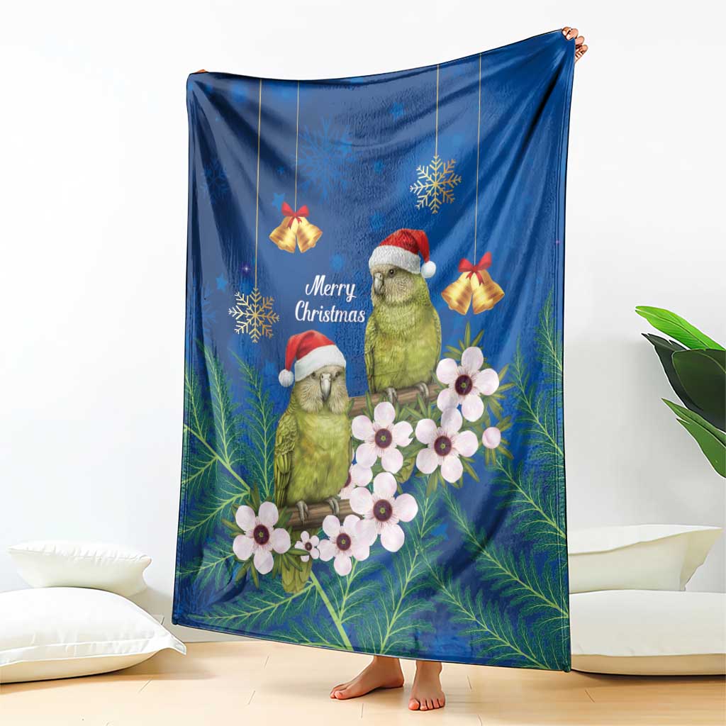 New Zealand Kakapo Christmas Blanket Owl Parrot Santa Sliver Fern Manuka - Blue LT14 - Polynesian Pride