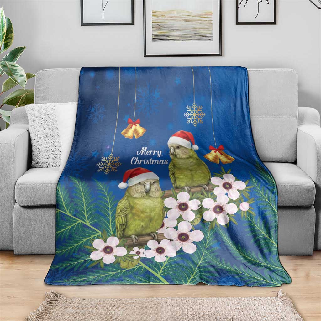 New Zealand Kakapo Christmas Blanket Owl Parrot Santa Sliver Fern Manuka - Blue LT14 - Polynesian Pride