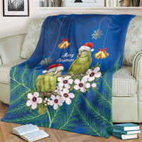 New Zealand Kakapo Christmas Blanket Owl Parrot Santa Sliver Fern Manuka - Blue LT14 - Polynesian Pride