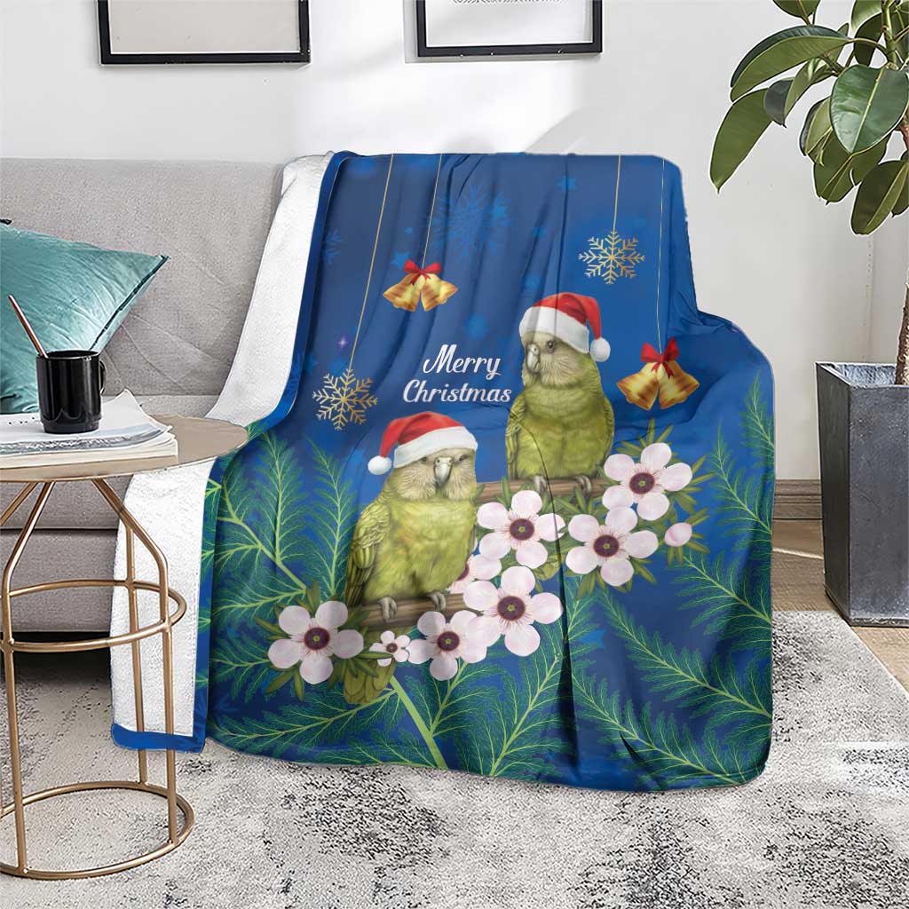 New Zealand Kakapo Christmas Blanket Owl Parrot Santa Sliver Fern Manuka - Blue LT14 - Polynesian Pride