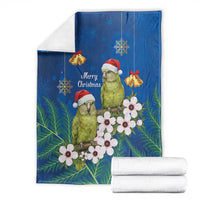 New Zealand Kakapo Christmas Blanket Owl Parrot Santa Sliver Fern Manuka - Blue LT14 - Polynesian Pride