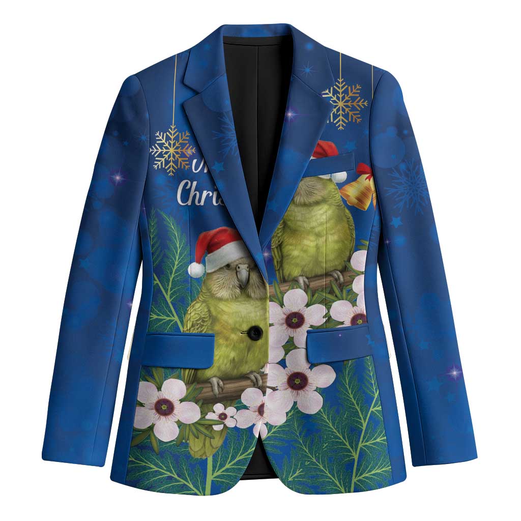 New Zealand Kakapo Christmas Blazer Owl Parrot Santa Sliver Fern Manuka - Blue LT14 Unisex Blue - Polynesian Pride