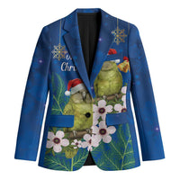 New Zealand Kakapo Christmas Blazer Owl Parrot Santa Sliver Fern Manuka - Blue LT14 Unisex Blue - Polynesian Pride