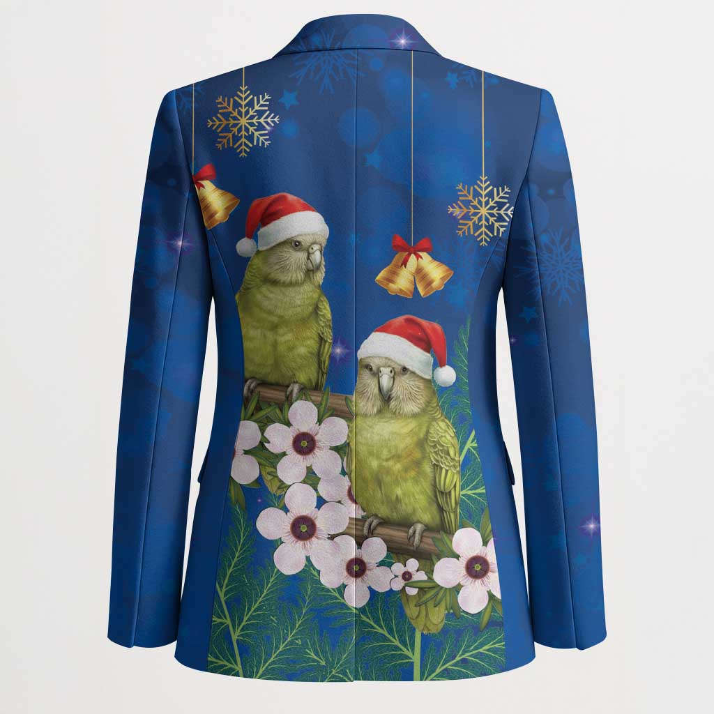 New Zealand Kakapo Christmas Blazer Owl Parrot Santa Sliver Fern Manuka - Blue LT14 - Polynesian Pride