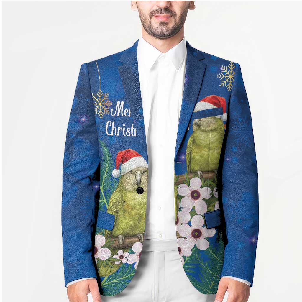 New Zealand Kakapo Christmas Blazer Owl Parrot Santa Sliver Fern Manuka - Blue LT14 - Polynesian Pride