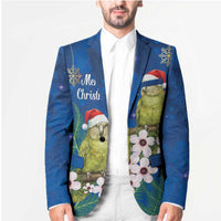 New Zealand Kakapo Christmas Blazer Owl Parrot Santa Sliver Fern Manuka - Blue LT14 - Polynesian Pride