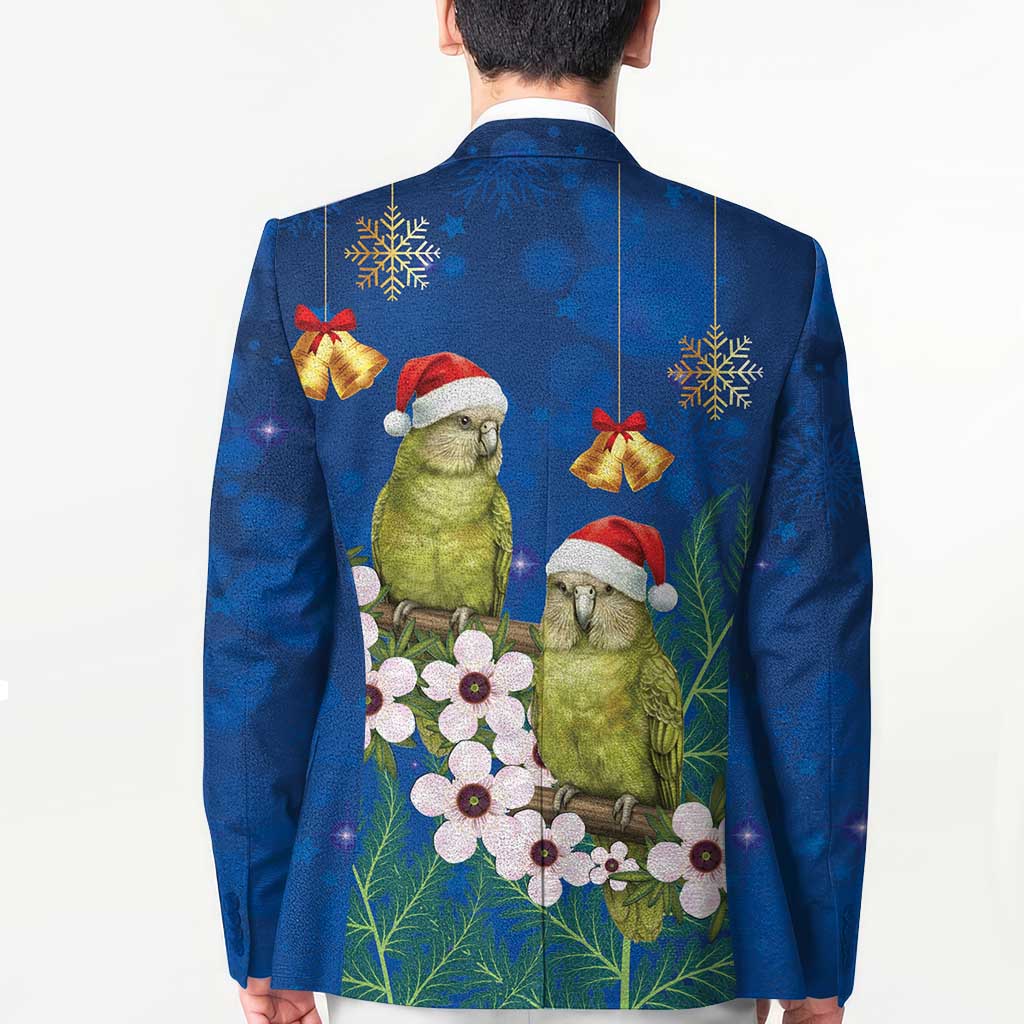New Zealand Kakapo Christmas Blazer Owl Parrot Santa Sliver Fern Manuka - Blue LT14 - Polynesian Pride
