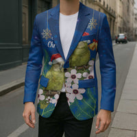 New Zealand Kakapo Christmas Blazer Owl Parrot Santa Sliver Fern Manuka - Blue LT14 - Polynesian Pride