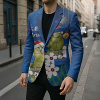 New Zealand Kakapo Christmas Blazer Owl Parrot Santa Sliver Fern Manuka - Blue LT14 - Polynesian Pride