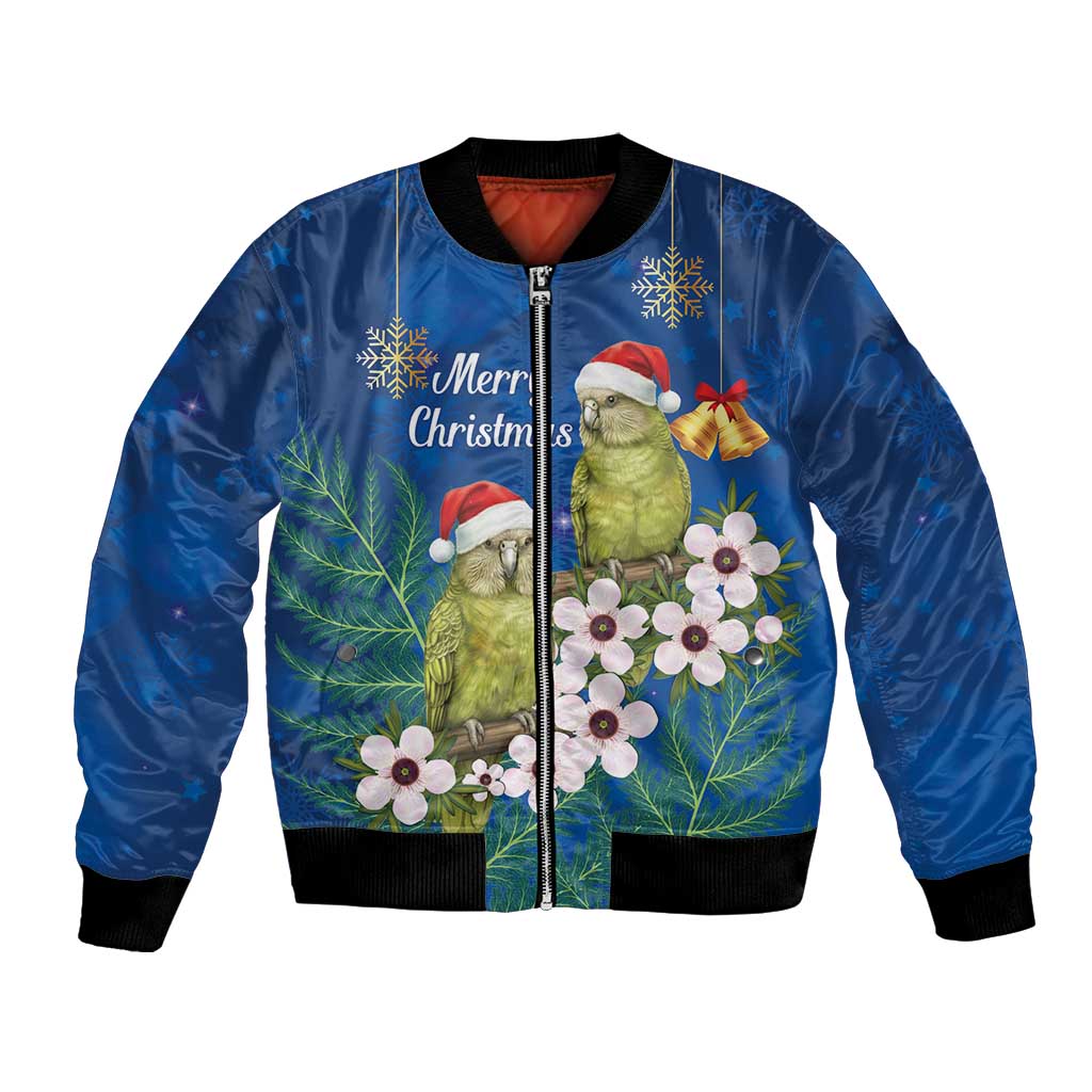 New Zealand Kakapo Christmas Bomber Jacket Owl Parrot Santa Sliver Fern Manuka - Blue LT14 Unisex Blue - Polynesian Pride