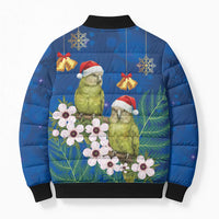 New Zealand Kakapo Christmas Bomber Puffer Jacket Owl Parrot Santa Sliver Fern Manuka - Blue LT14 - Polynesian Pride