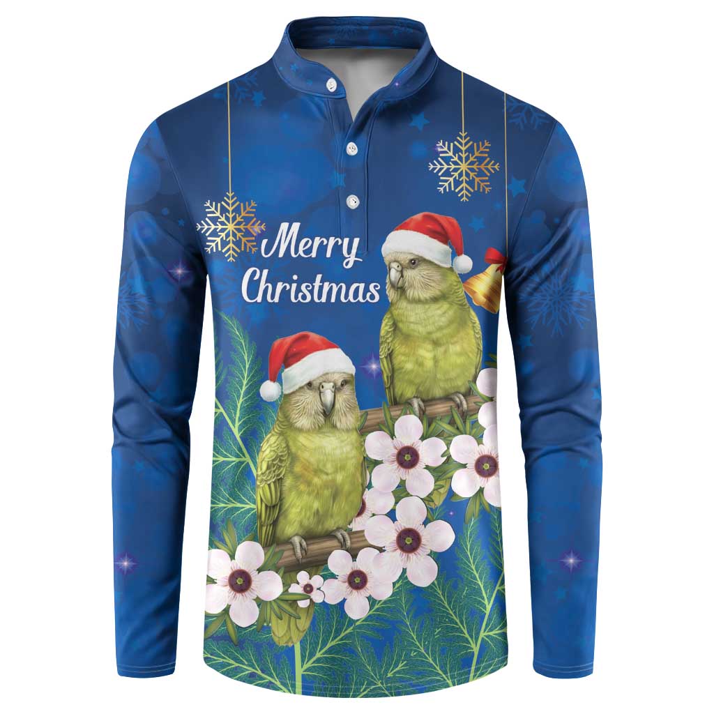 New Zealand Kakapo Christmas Button Sweatshirt Owl Parrot Santa Sliver Fern Manuka - Blue LT14 Blue - Polynesian Pride