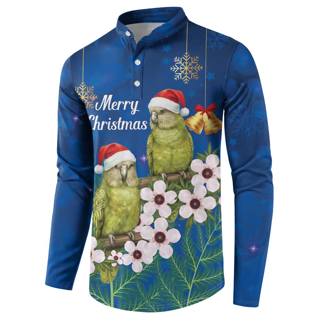 New Zealand Kakapo Christmas Button Sweatshirt Owl Parrot Santa Sliver Fern Manuka - Blue LT14 - Polynesian Pride