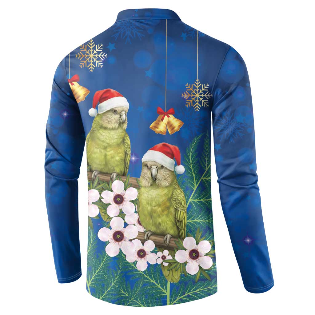 New Zealand Kakapo Christmas Button Sweatshirt Owl Parrot Santa Sliver Fern Manuka - Blue LT14 - Polynesian Pride