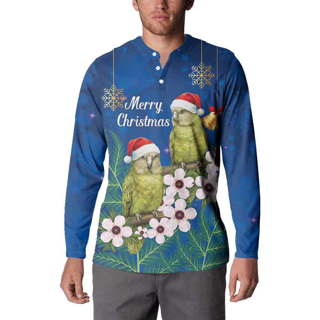 New Zealand Kakapo Christmas Button Sweatshirt Owl Parrot Santa Sliver Fern Manuka - Blue LT14 - Polynesian Pride